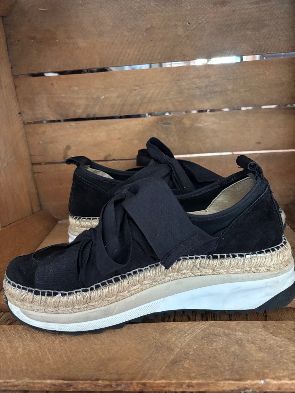 Chapmin Free People Black Espadrille Bow Sneakers Size 40 9 9.5 - Picture 4 of 10